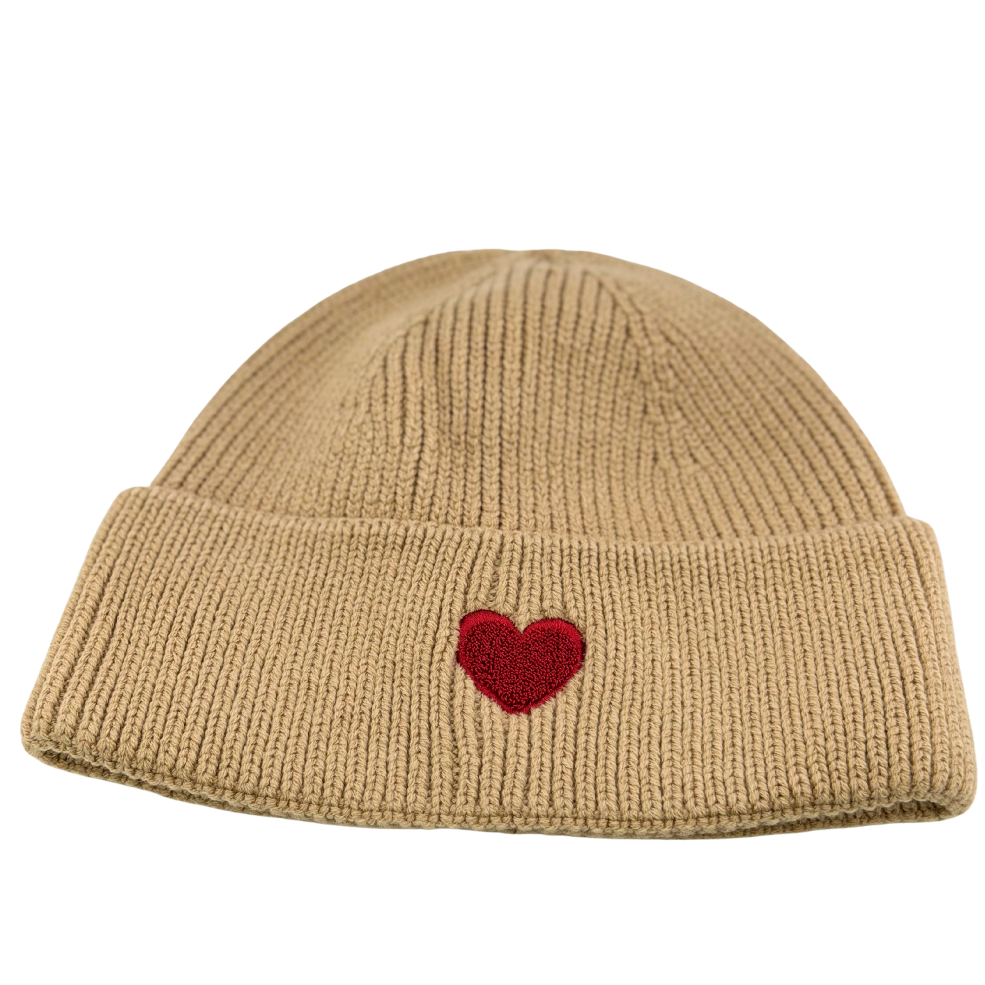 Strickmütze beige mit Herz