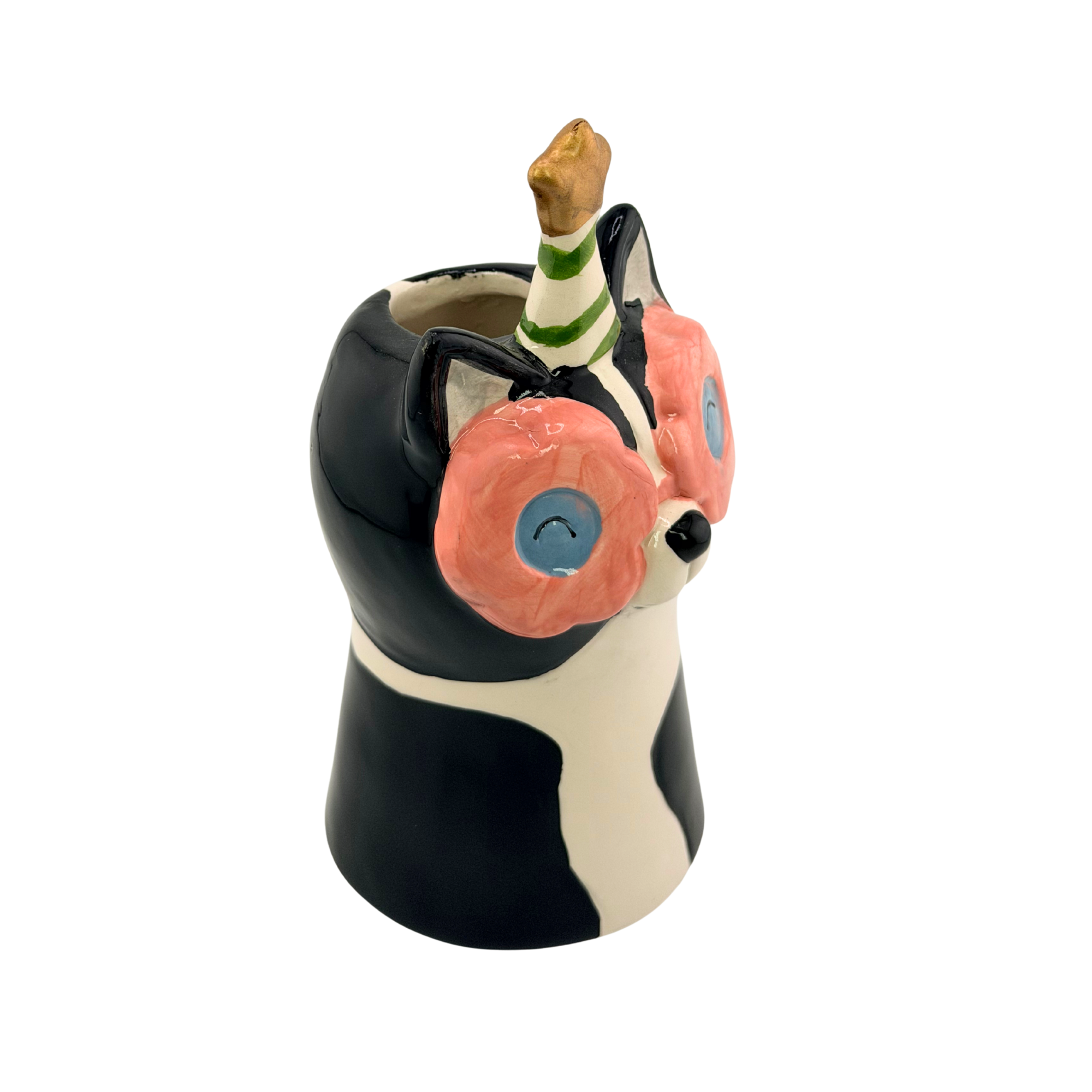 Katzen Kerzenhalter / Vase handbemalt aus Dolomit