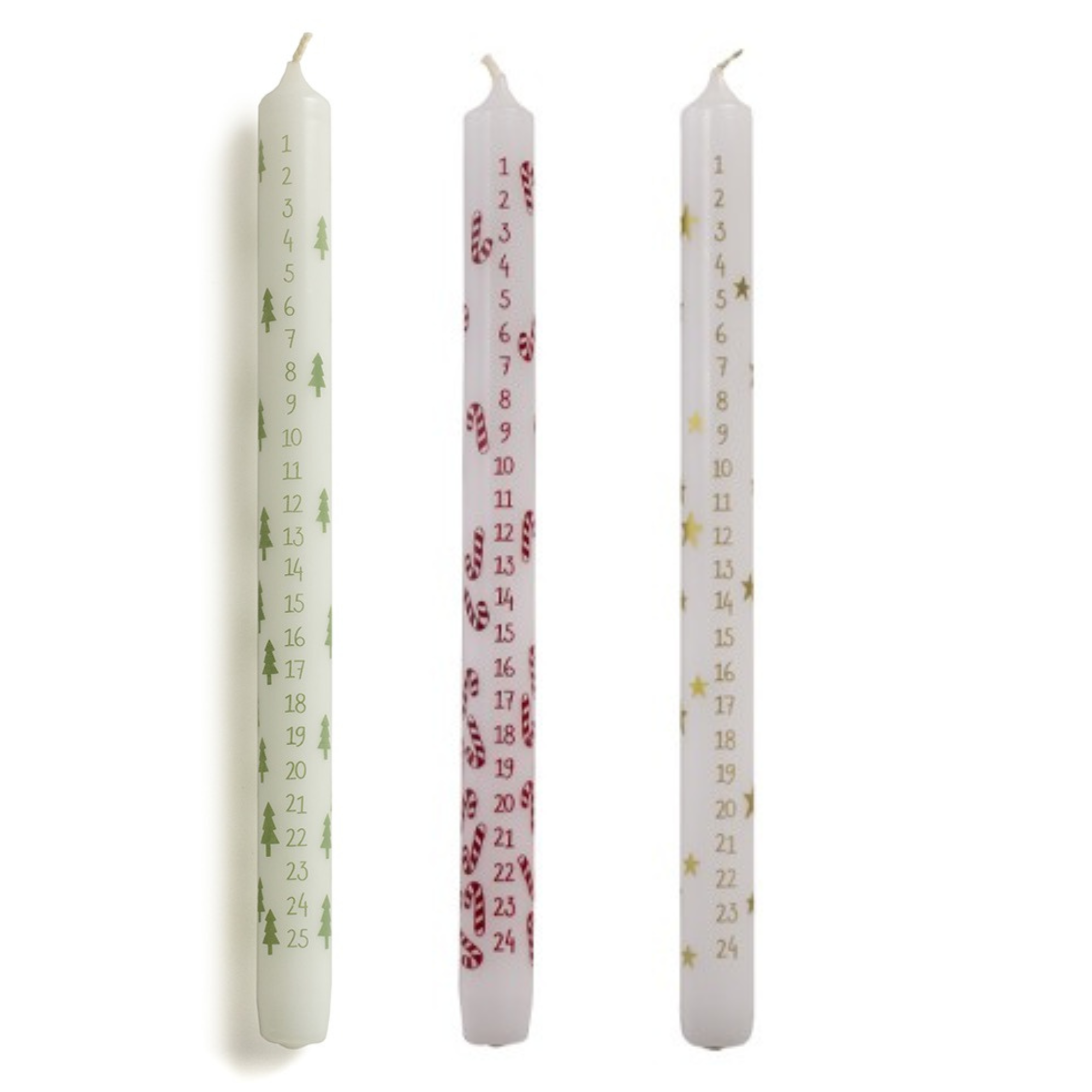 Adventskalender Stabkerze - Grün, Rot oder Gold